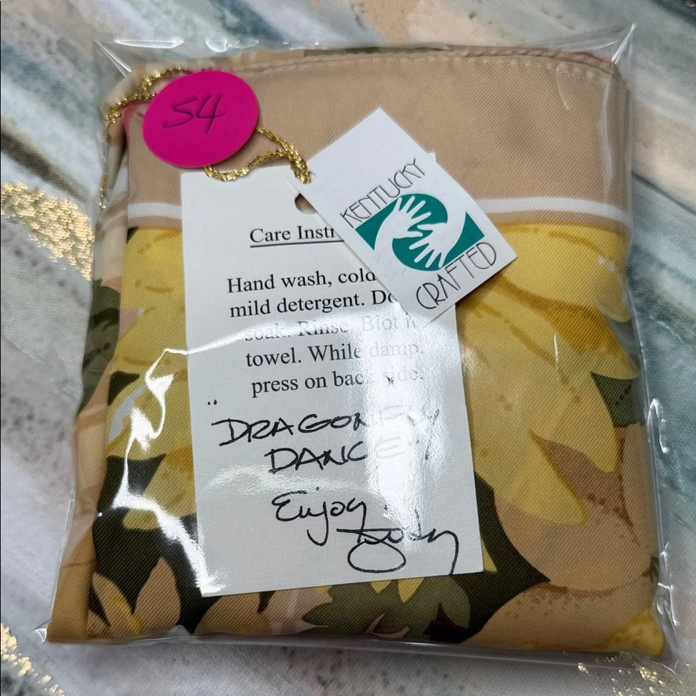 Elegant Floral Silk Scarf in Gold and Multicolor